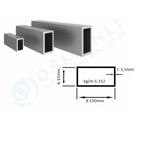 Alüminyum Kutu Profil 15mm X 150mm Et Kalınlık 1,5mm Alüminyum Kutu Profil 15mm X 150mm Et Kalınlık 1,5mm
